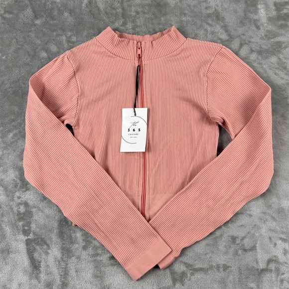 The 365 Couture Tops - The 365 Couture Womens Ribbed Seamless‎ Zip Up Crop Top Pink S/M NEW